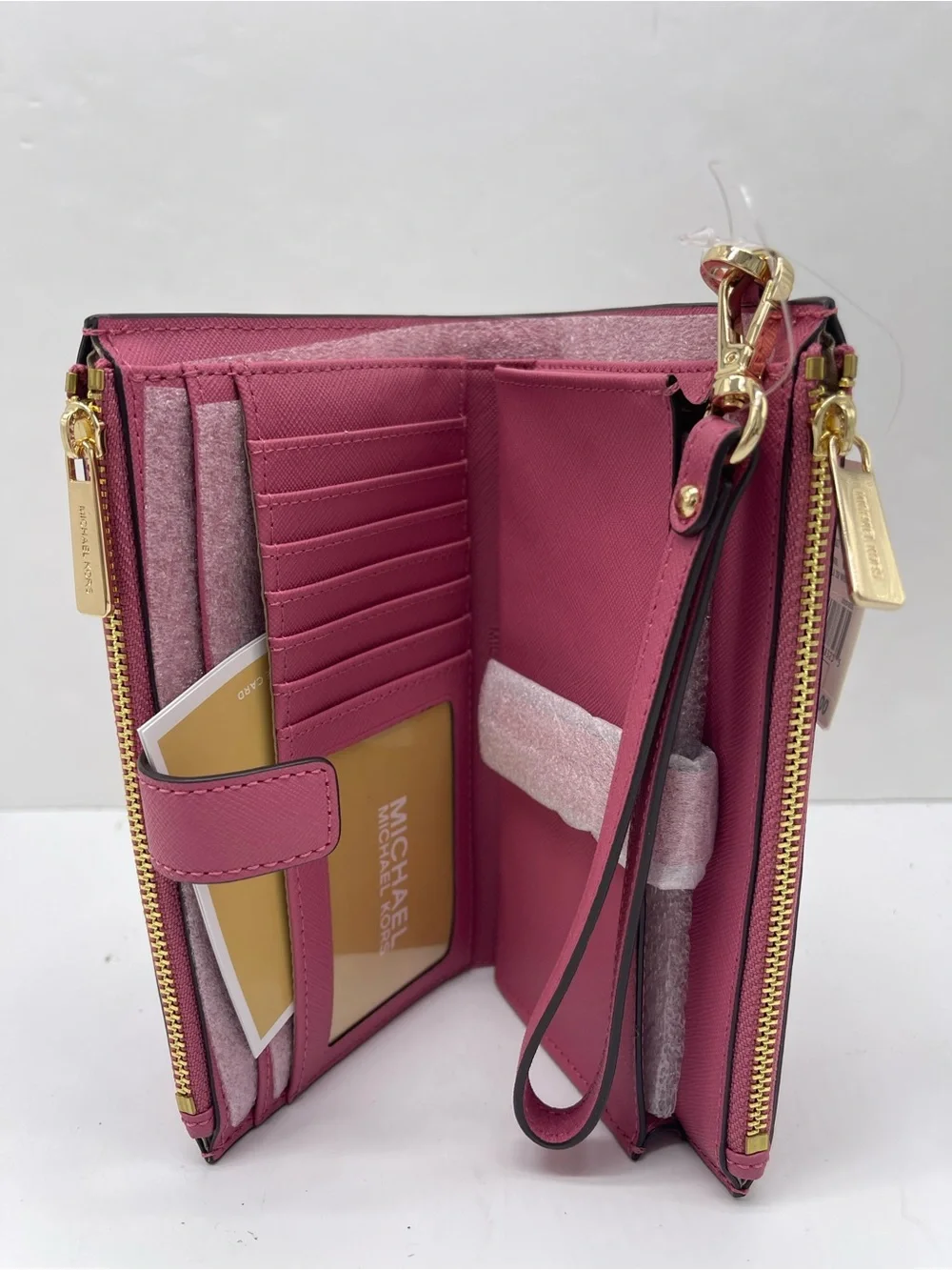 MICHAEL KORS Jet Set Travel Lg Double Zip Leather Wristlet Wallet Rosewood  NWT